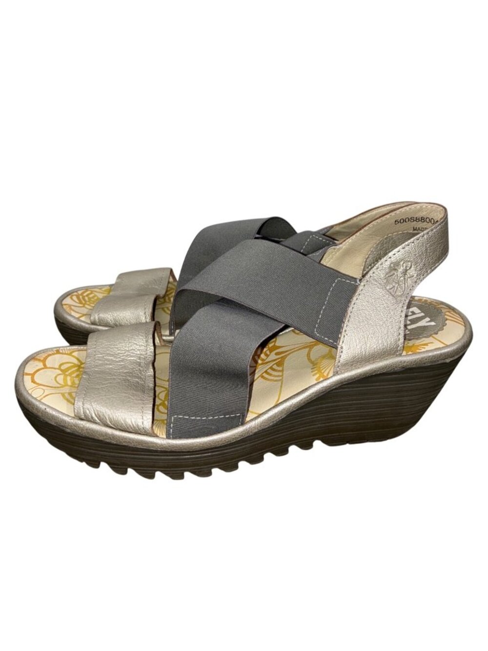 Fly London Yaji Platform Wedge Sandals Silver & Gray Size 39 Made In Portugal